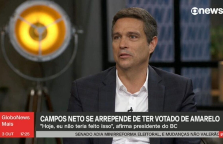 Campos Neto diz se arrepender de usar camisa da seleção para votar nas eleições de 2022